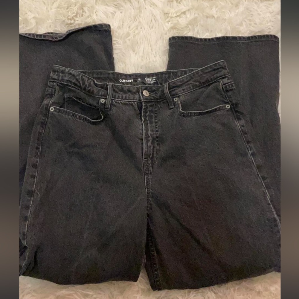 Old Navy Washed Black High-Rise Wide Leg Petite Women’s Jeans